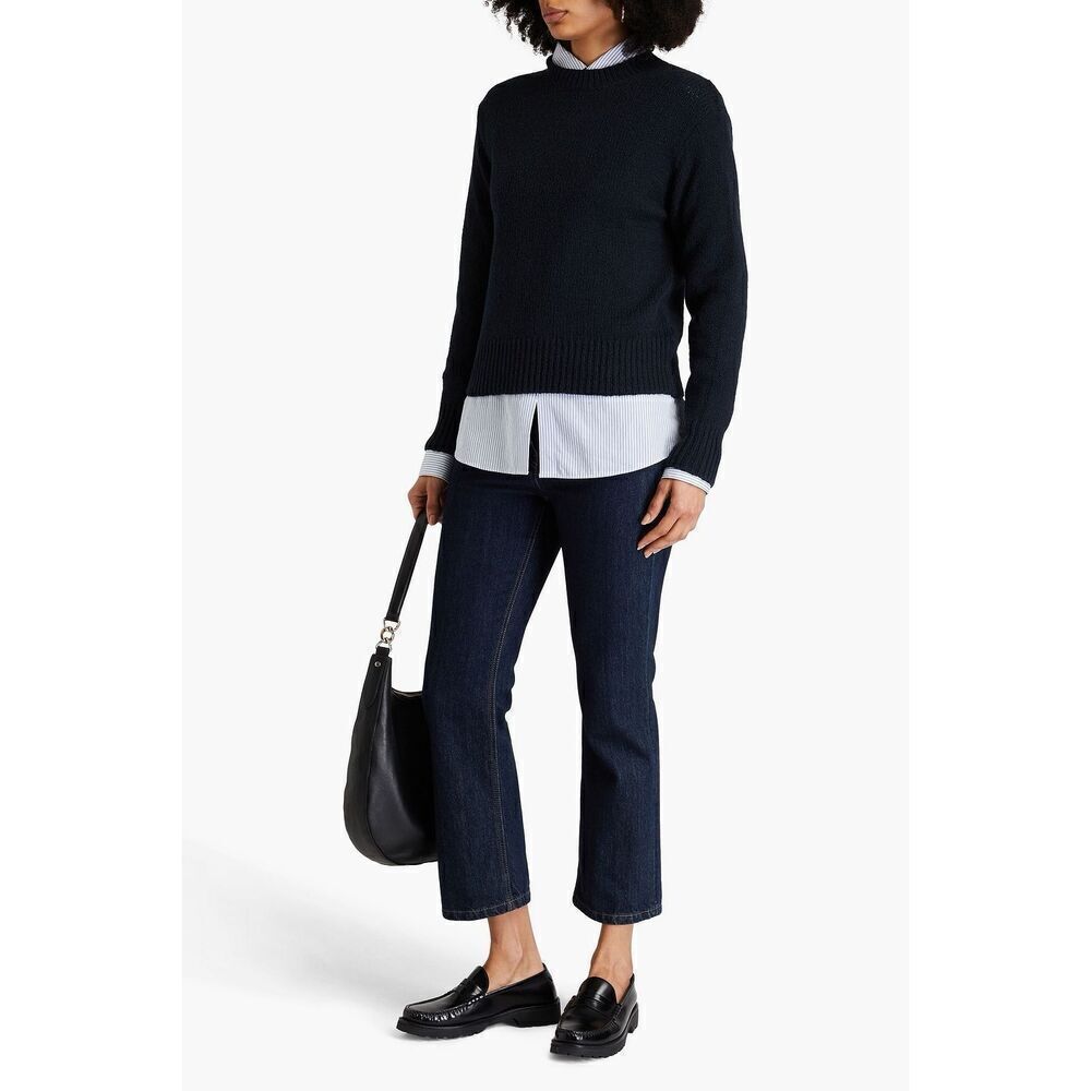 Vince Women's Midnight Blue Cotton Blend Mockneck Pullover Sweater Medium NWOT